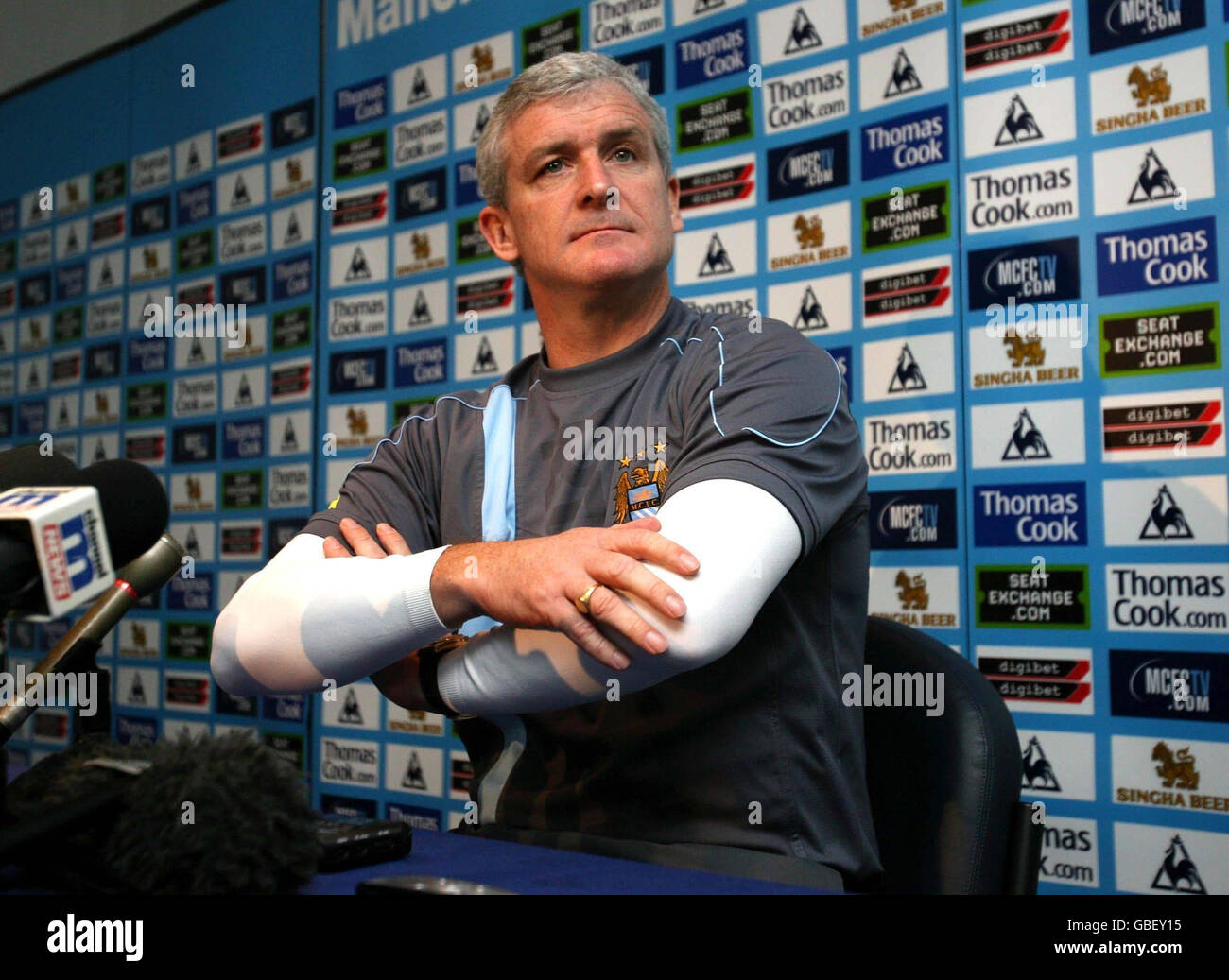 Soccer manchester city training session press conference carrington training centre hires stock