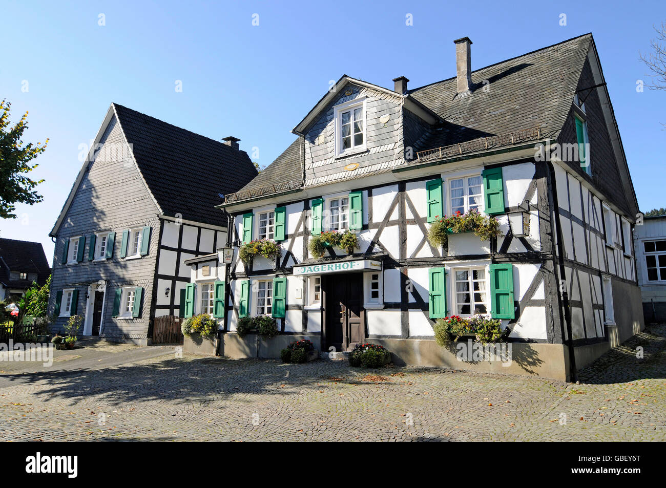 Jagerhof restaurant, historic city, Bergneustadt, Bergisches Land, North Rhine-Westphalia, Germany / Jägerhof Stock Photo