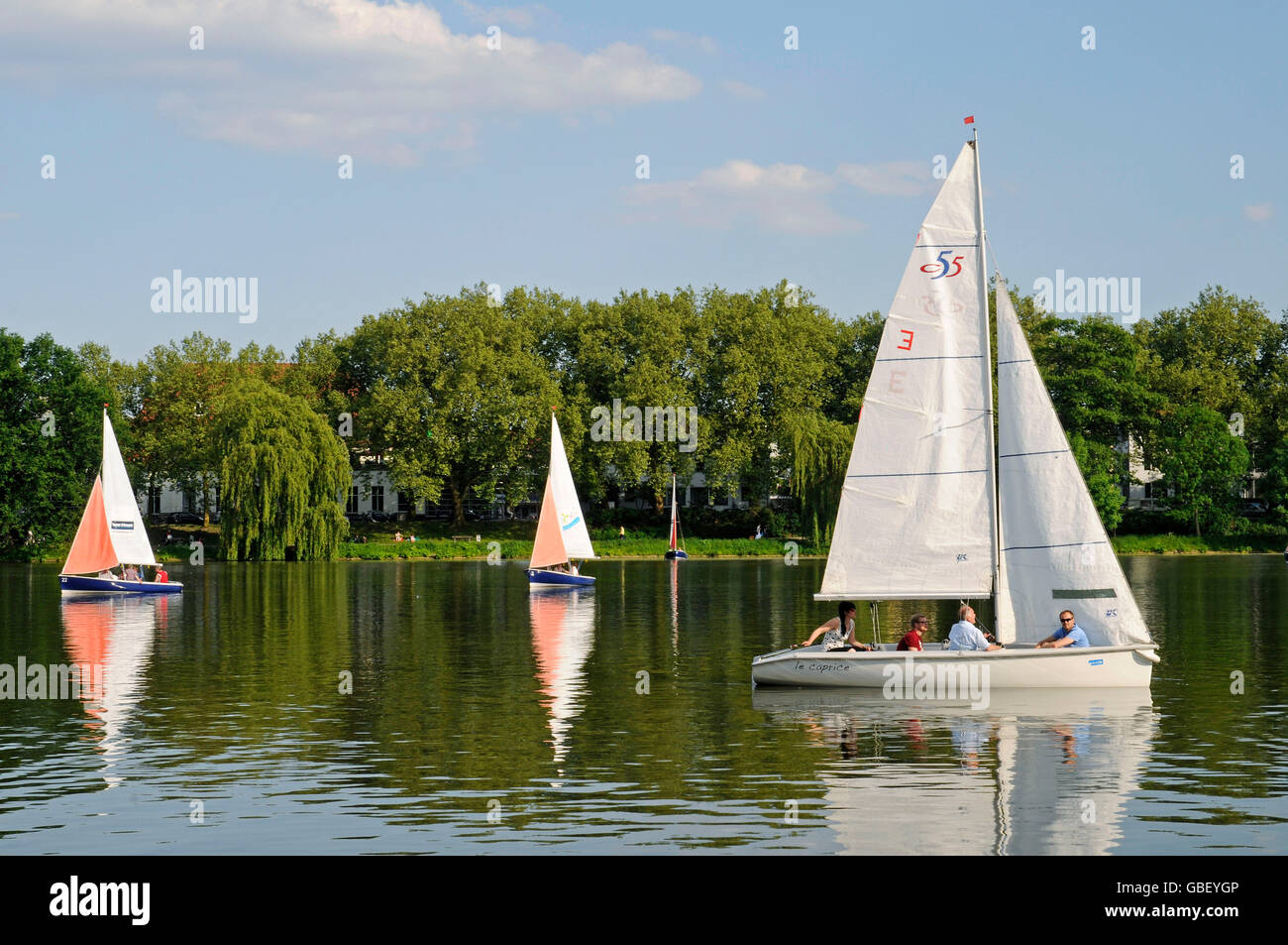 sailing boats, Aasee, lake, recreational area, Muenster, Muensterland, North Rhine-Westphalia, Germany / Münsterland, Münster Stock Photo