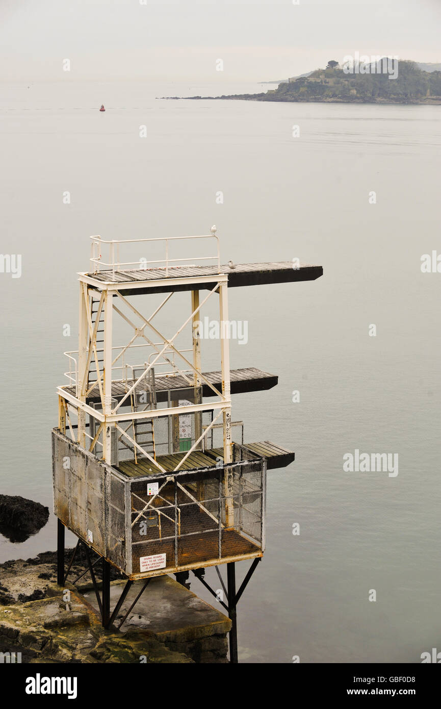 An outdoor diving platform at Tinside Lido, Plymouth Hoe Stock Photo
