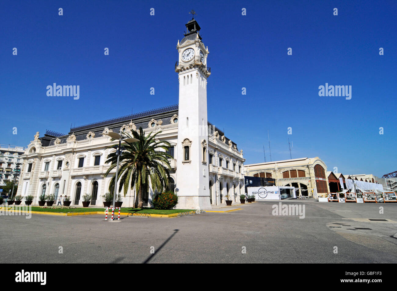 Port building, clock tower, harbour, Valencia, Valencian Community ...
