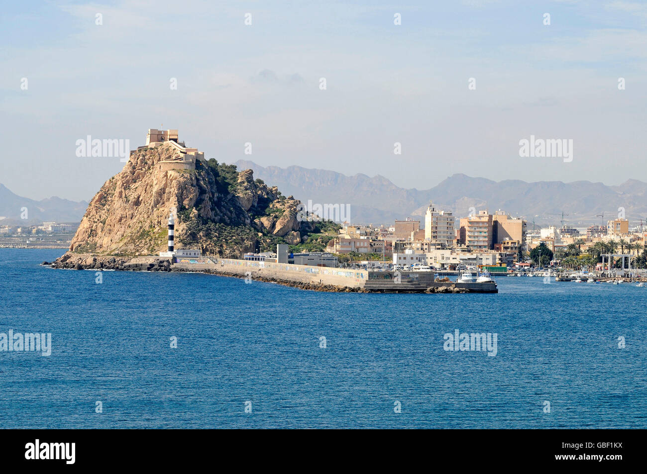 Harbour, port, Castillo San Juan, castle, Aguilas, Costa Calida, Murcia, Spain, Europe Stock Photo