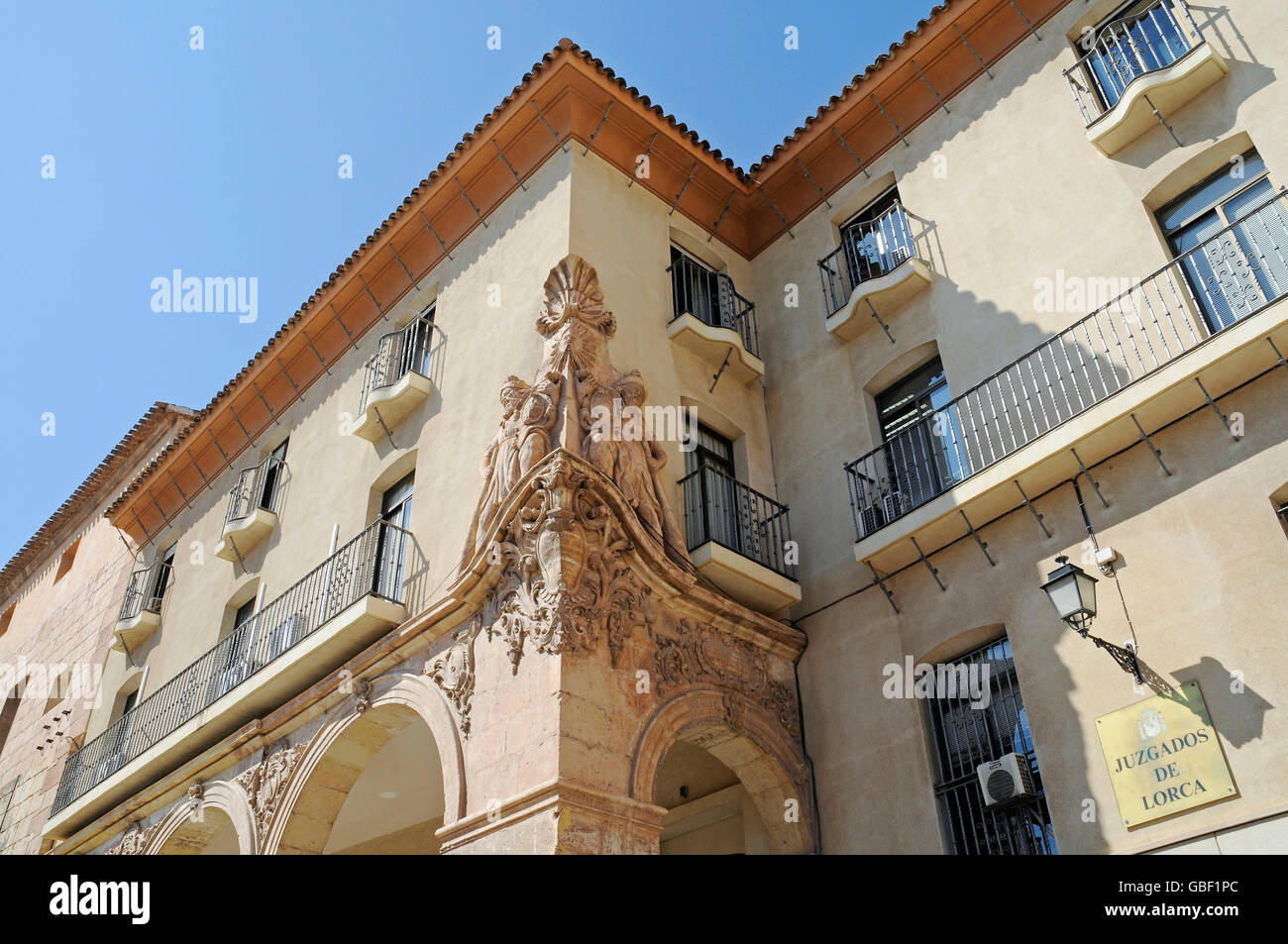 courthouse, house facades, historic city, Lorca, Murcia, Spain, Europe Stock Photo