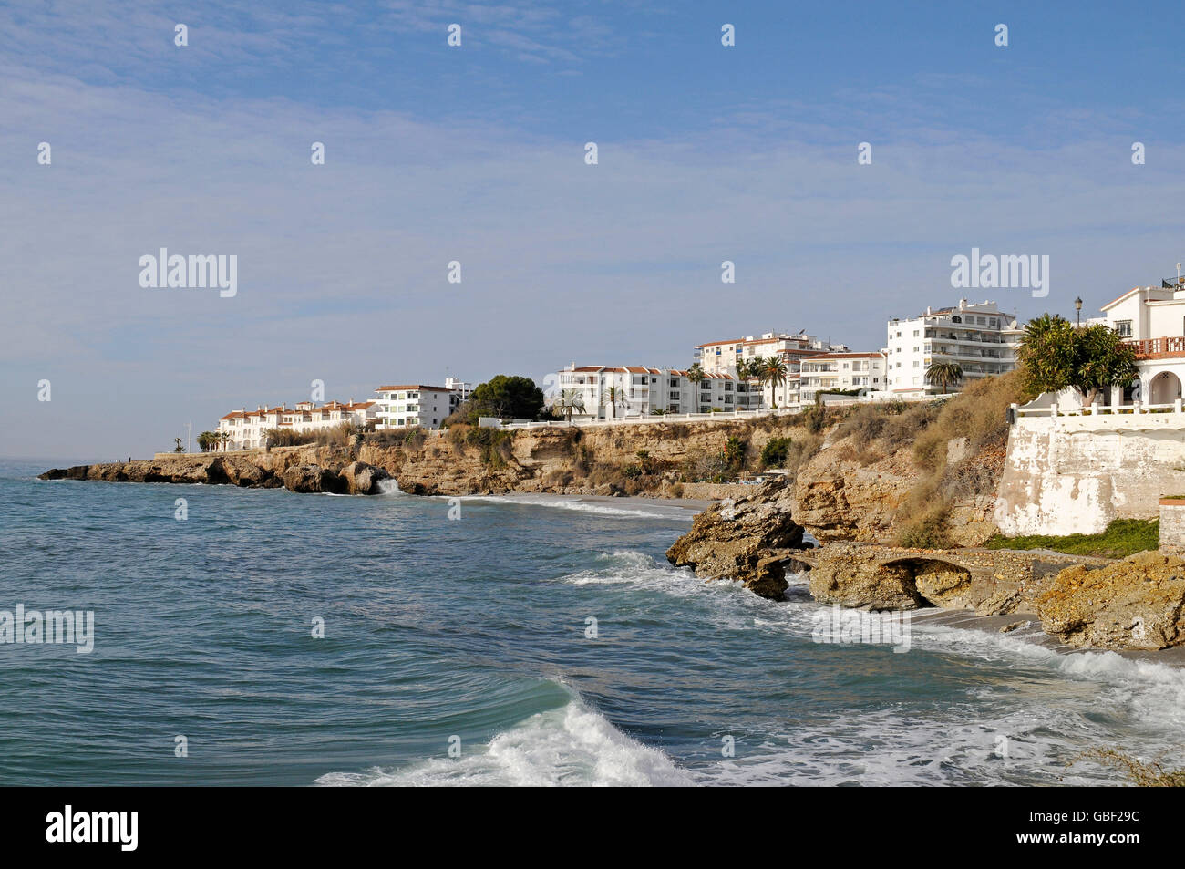 Playa El Salon, beach, Nerja, Malaga Province, Costa del Sol, Andalusia, Spain, Europe Stock Photo