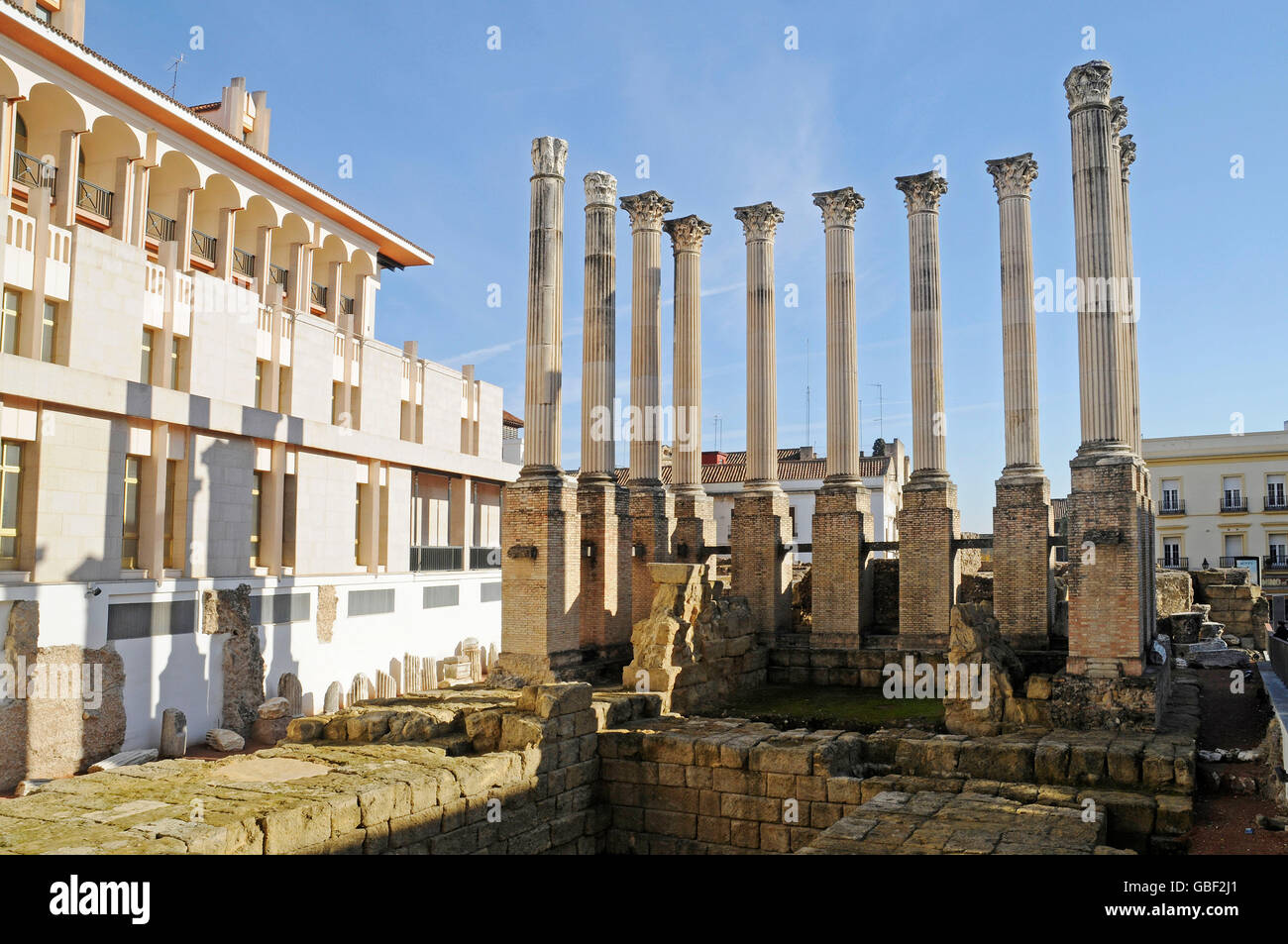Templo Romano, Roman temple, ruins, columns, Cordoba, Cordoba province, Andalucia, Spain, Europe Stock Photo