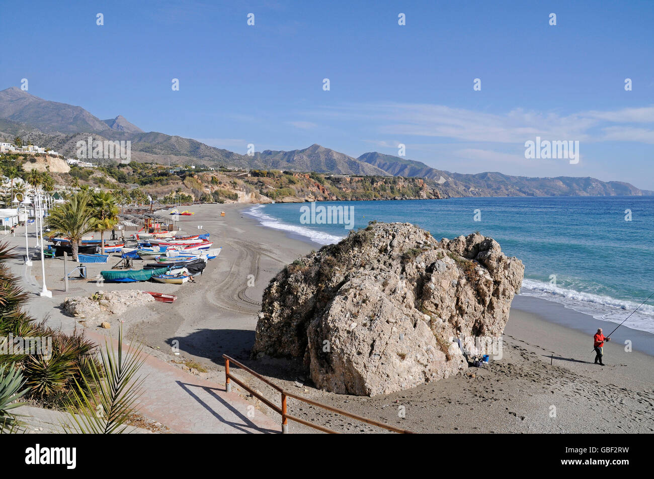 Playa Burriana, beach, Nerja, Province of Malaga, Costa del Sol, Andalusia, Spain, Europe Stock Photo