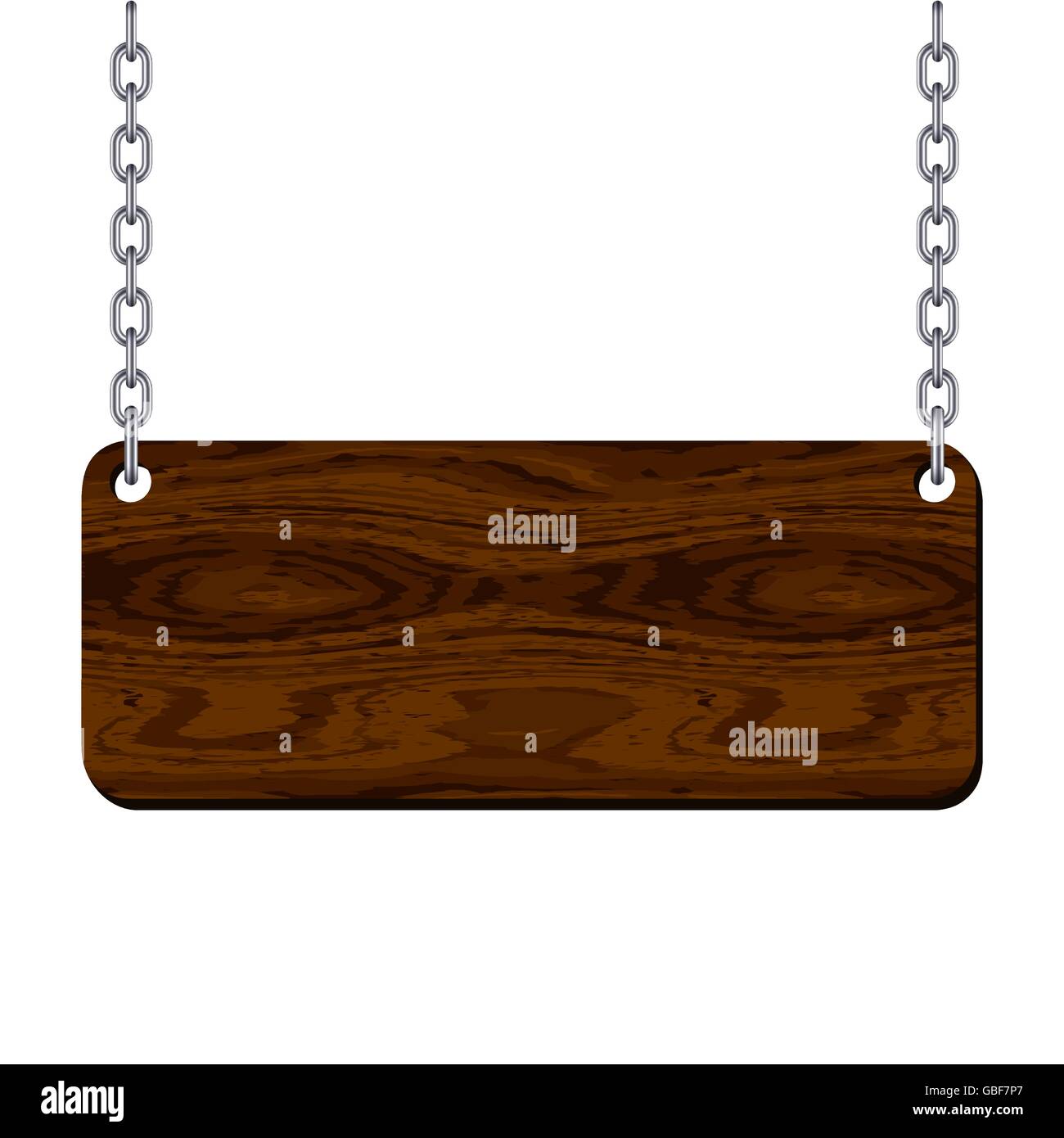 Blank wooden signboard hanging on chain isolated on white background ...