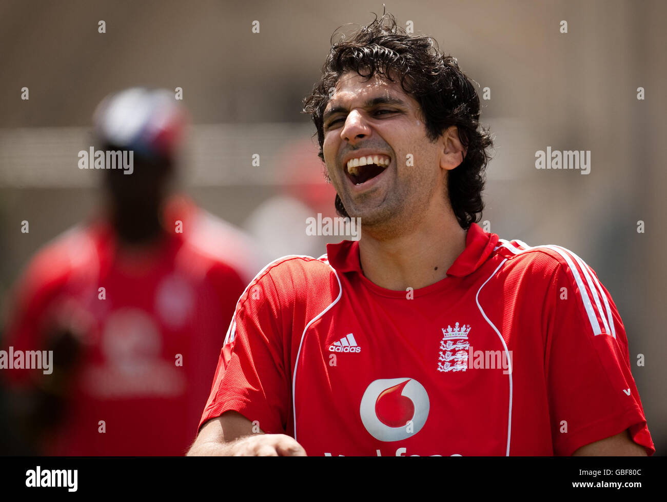 England's Amjad Khan during a nets session at Kensington Oval ...