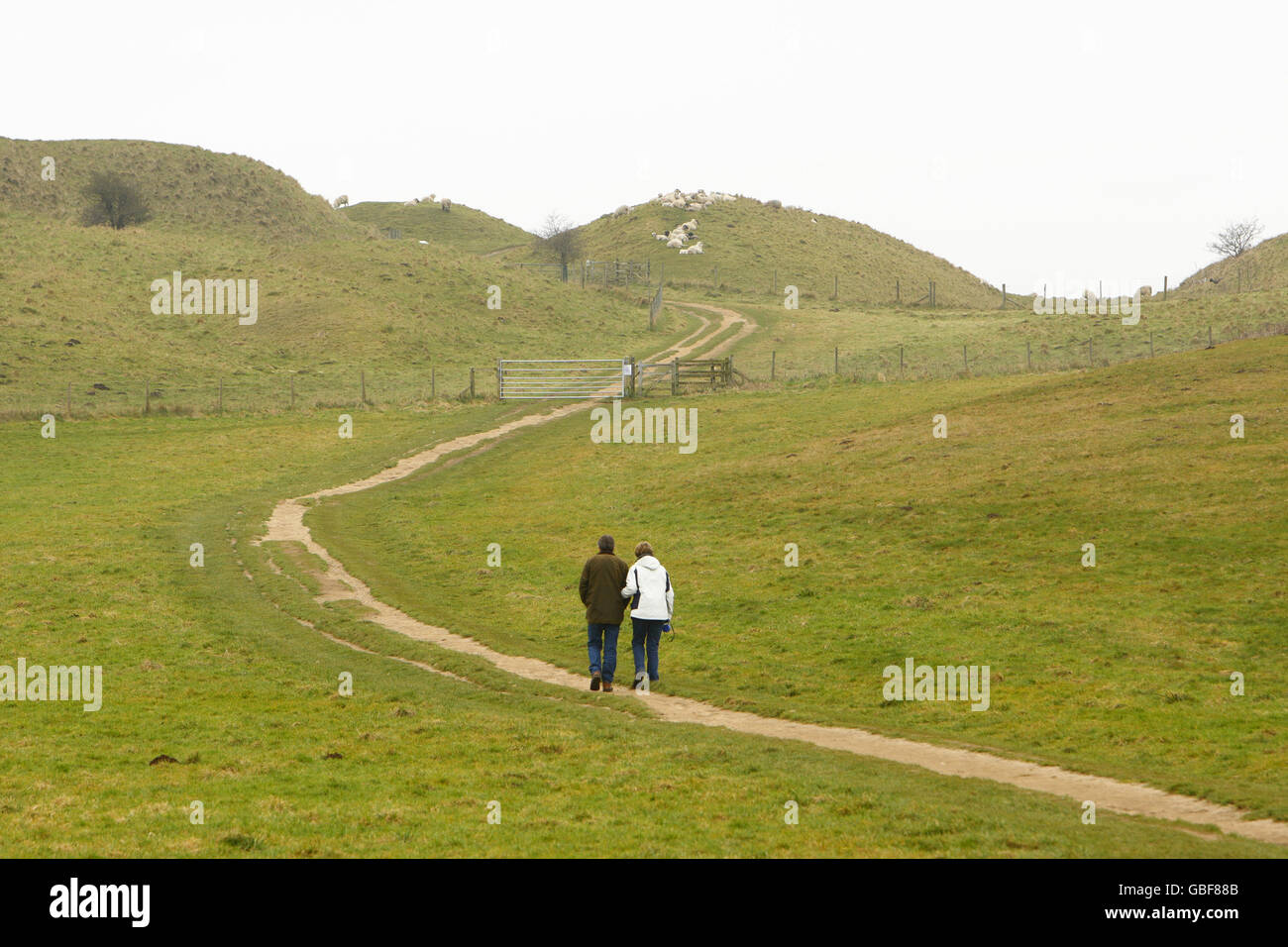 General Stock - Dorset Landmarks. GV of Maiden Castle near Dorchester, Dorset. It is the largest and most complex Iron Age hillfort in the UK. Stock Photo