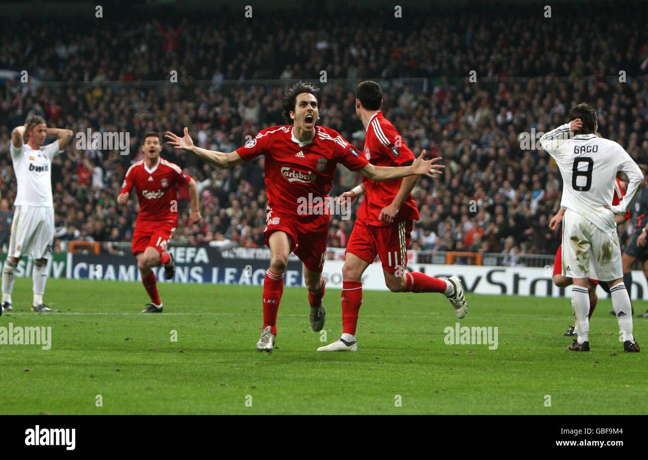 Liverpool's Yossi Benayoun celebrates scoring the winning goal Stock Photo