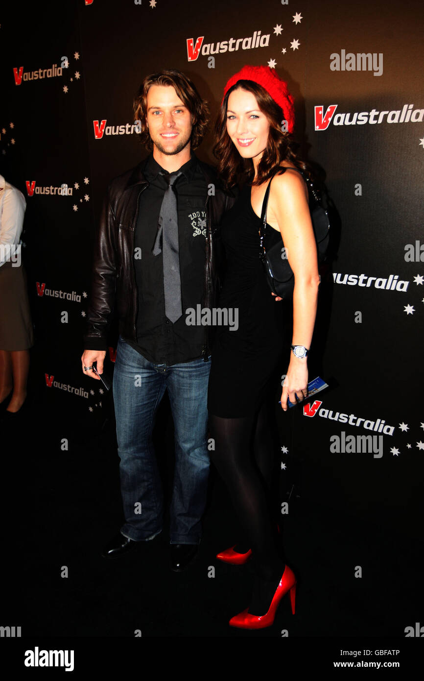 Jesse Spencer and Louise Griffiths arrive for the V Australia Party at Chateau Marmont in Los Angeles, USA. The party is to celebrate the first V Australia flight from Sydney to LA. Stock Photo