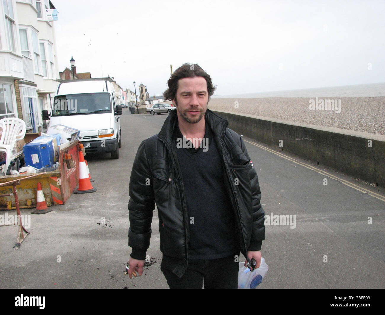 Jamiroquai singer Jay Kay in Aldeburgh, Suffolk whose black Ferrari Enzo was damaged in this morning following an alleged row at a hotel in the town. Stock Photo