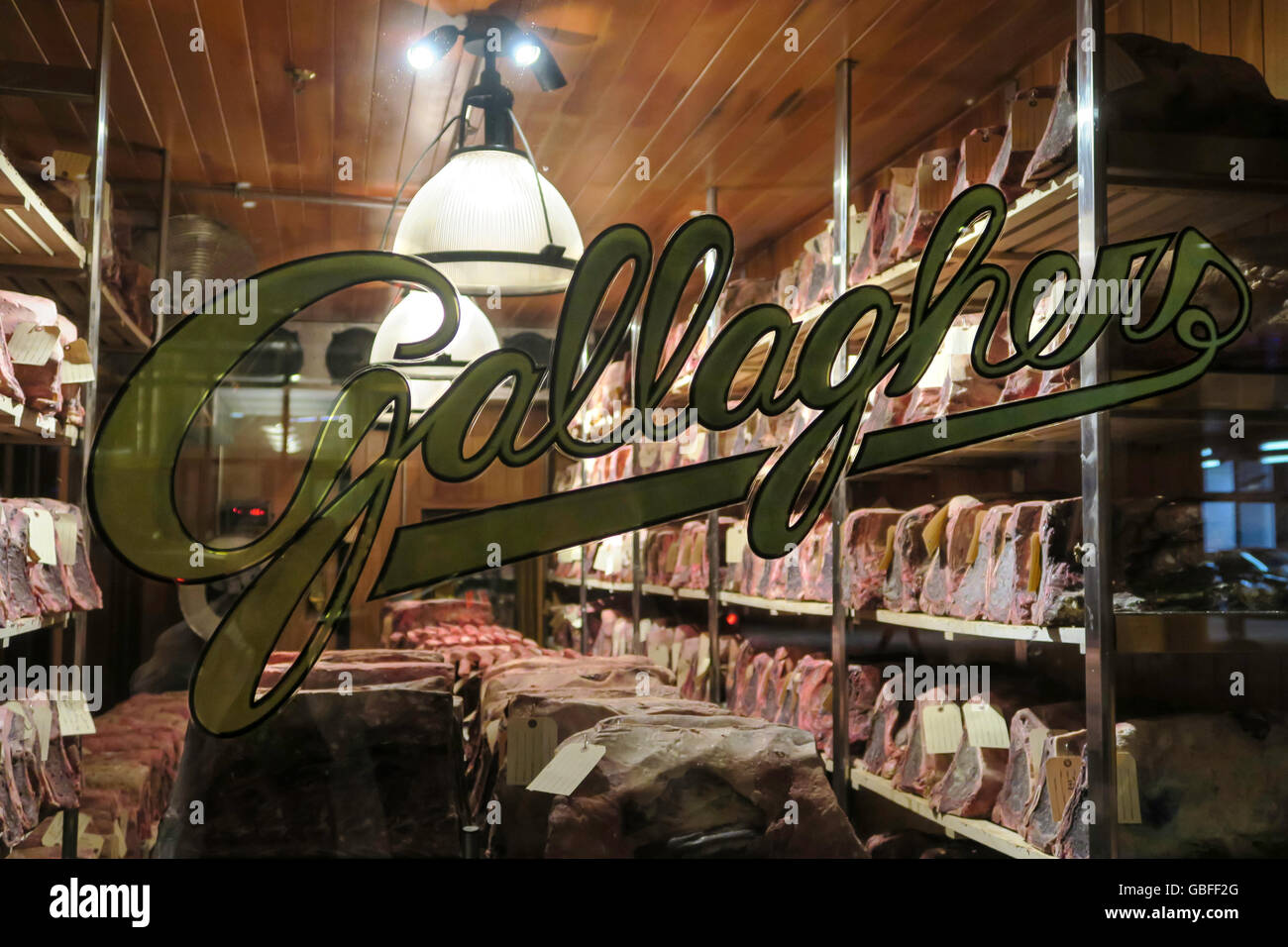Gallaghers Steakhouse Meat Locker Window, NYC Stock Photo Alamy