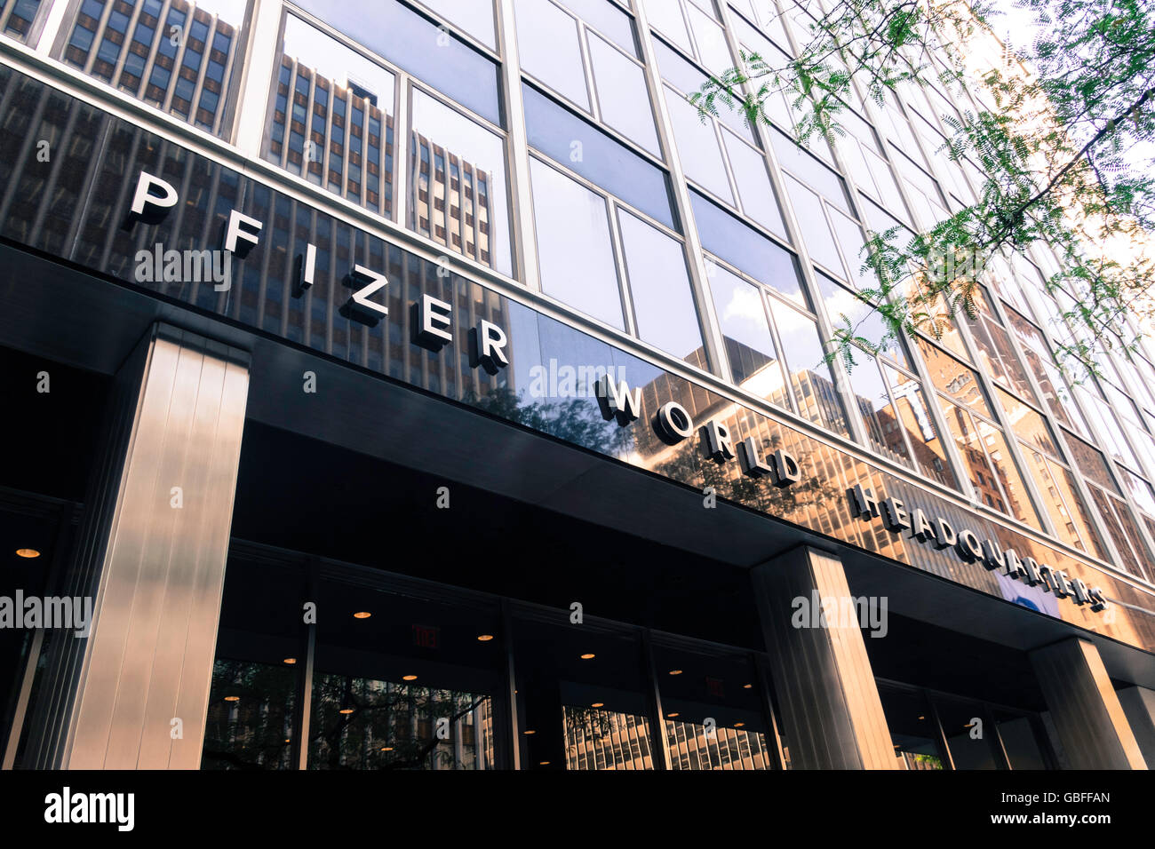 Pfizer World Headquarters Building Front, NYC Stock Photo
