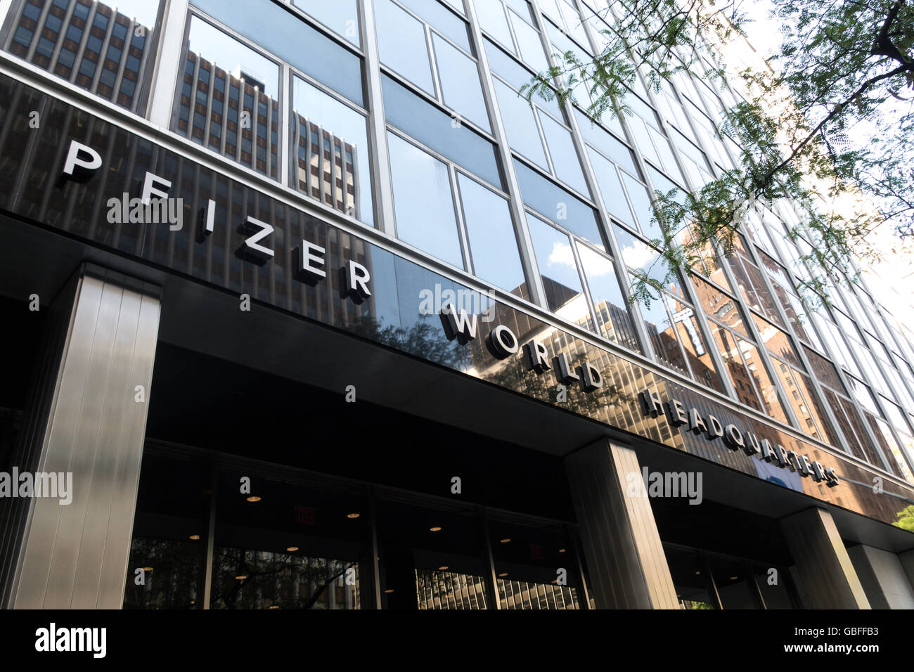 Pfizer World Headquarters Building Front, NYC Stock Photo