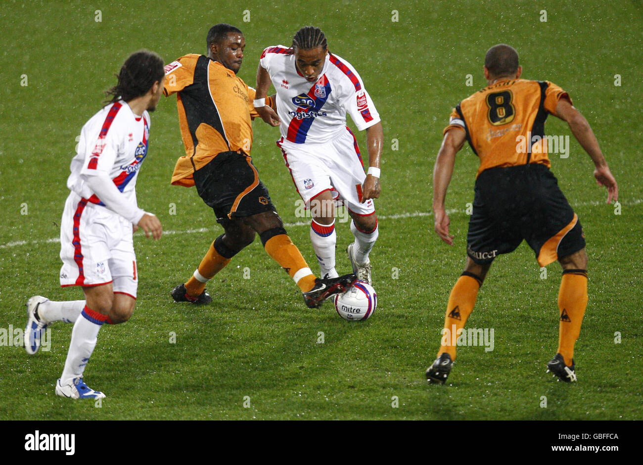 Wolves' Sylvan Ebanks-Blake (second left) battles for the ball with Crystal Palace's Neil Danns during the Coca-Cola Championship match at Selhurst Park, London. Stock Photo