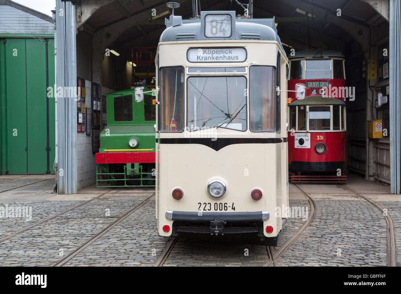 Tram Shed at National Tramway Museum and Village, Crich, Derbyshire, Peak District, England Stock Photo