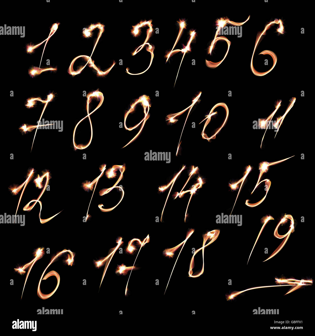 Set Of Fire Burning Arabic Numbers Stock Photo Alamy