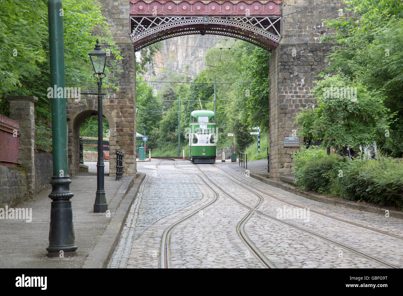 Liverpool Tram at National Tramway Museum and Village, Crich, Derbyshire, Peak District, England Stock Photo
