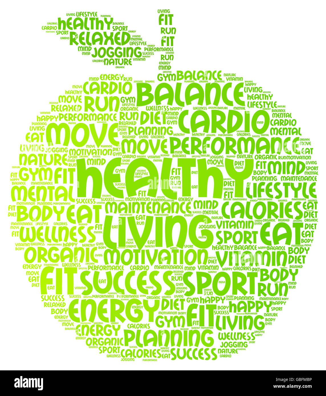 Healthy living word cloud in apple shape Stock Photo