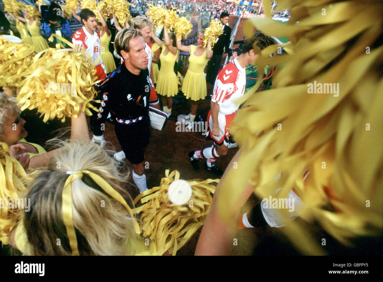 Soccer European Championships Semi Final Holland v Denmark. Cheerleaders cheer the two