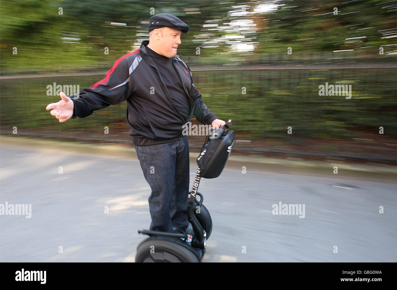 Actor Kevin James riding a Segway in St.Stephens Green. James, is in Dublin to promote the new Hollywood film 'Paul Blart Mall Cop'. Stock Photo