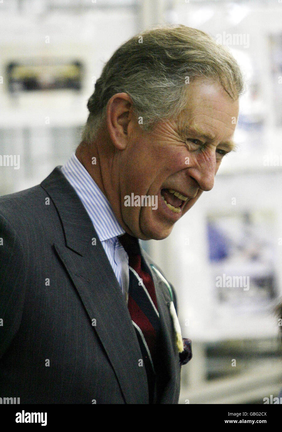 The Prince of Wales meets employees during a factory tour of Sharp Manufacturing Company, Llay, Wrexham, north Wales. Stock Photo