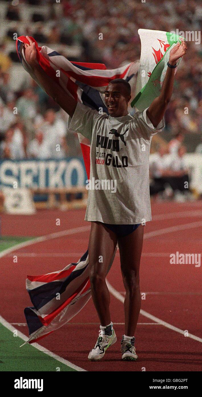 Great britain celebrates world record win 110m hurdles hires stock