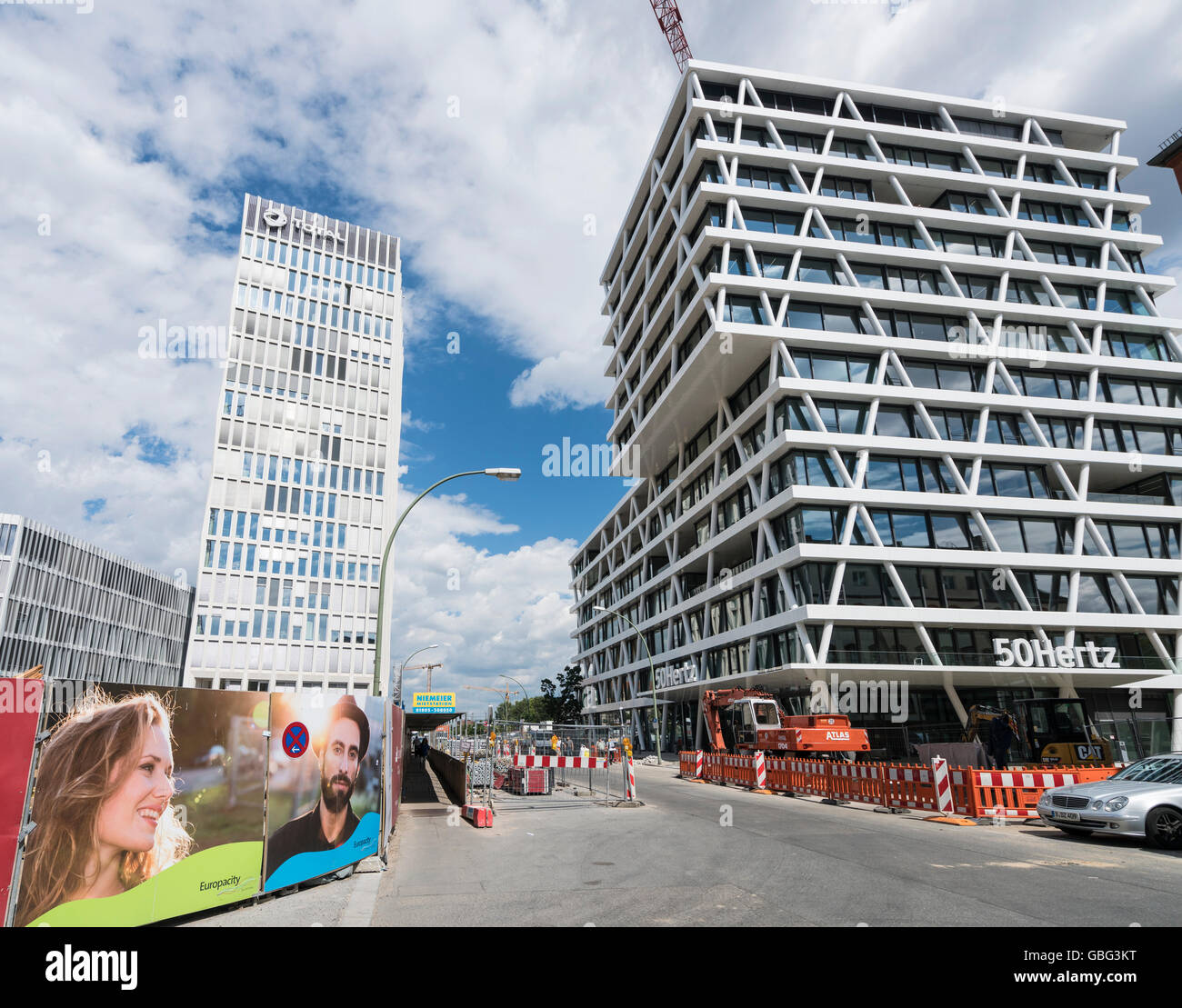 View of new office towers for Total and  50Hertz company tower in new Europacity property development under construction  in Ber Stock Photo