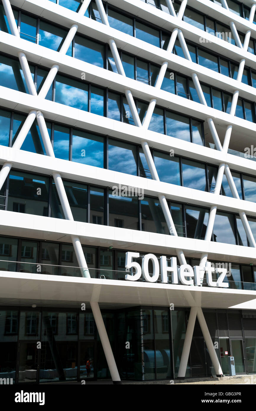 Detail of facade of new headquarters of 50Hertz power company under construction in new Europacity property development, Berlin Stock Photo