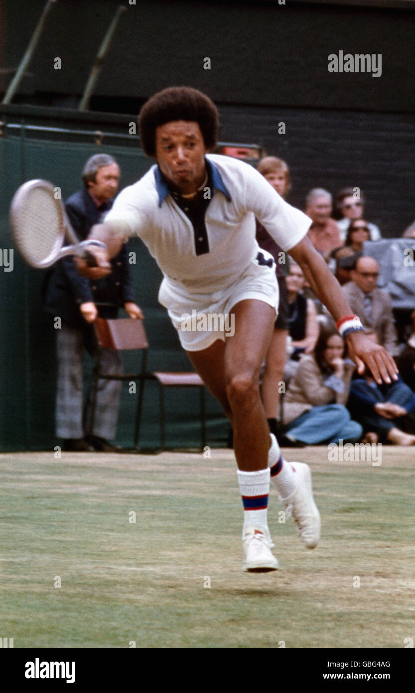 American Arthur Ashe in action during the Wimbledon Men's Single ...