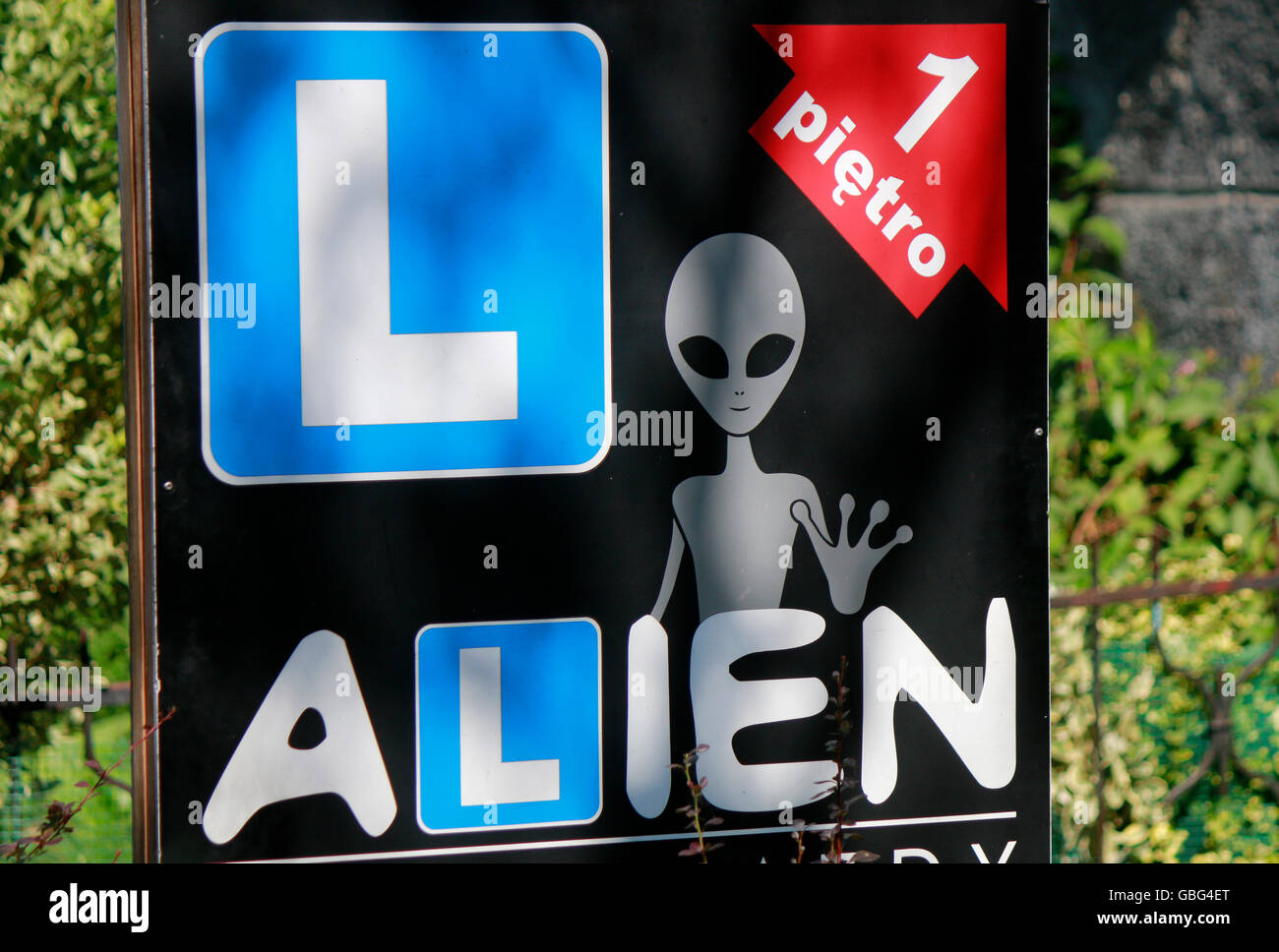 das Logo der Marke 'Alien', Swinemuende, Polen. Stock Photo