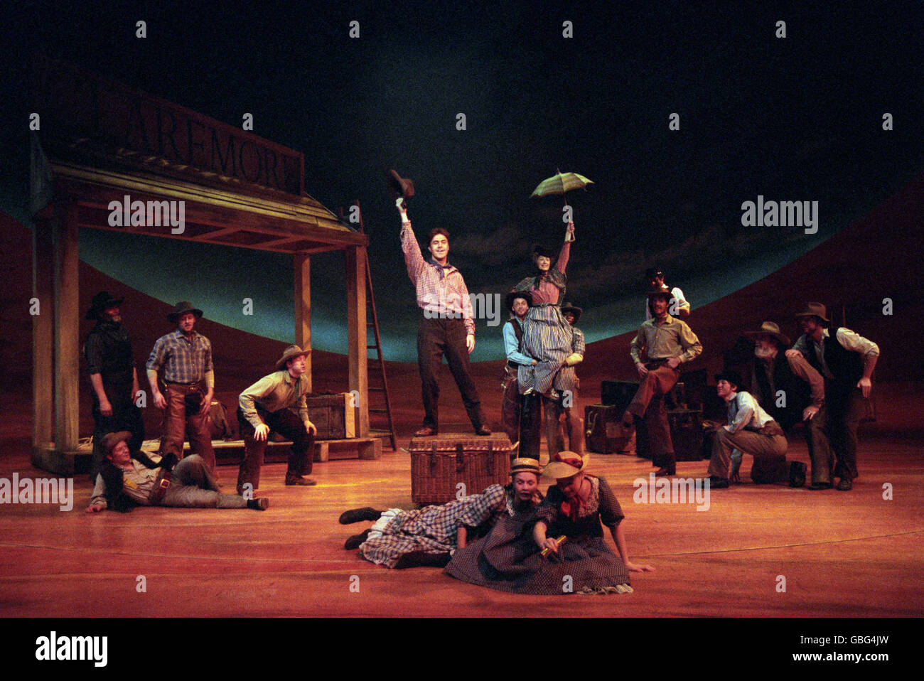 Cast members new production musical oklahoma rehearsals royal national