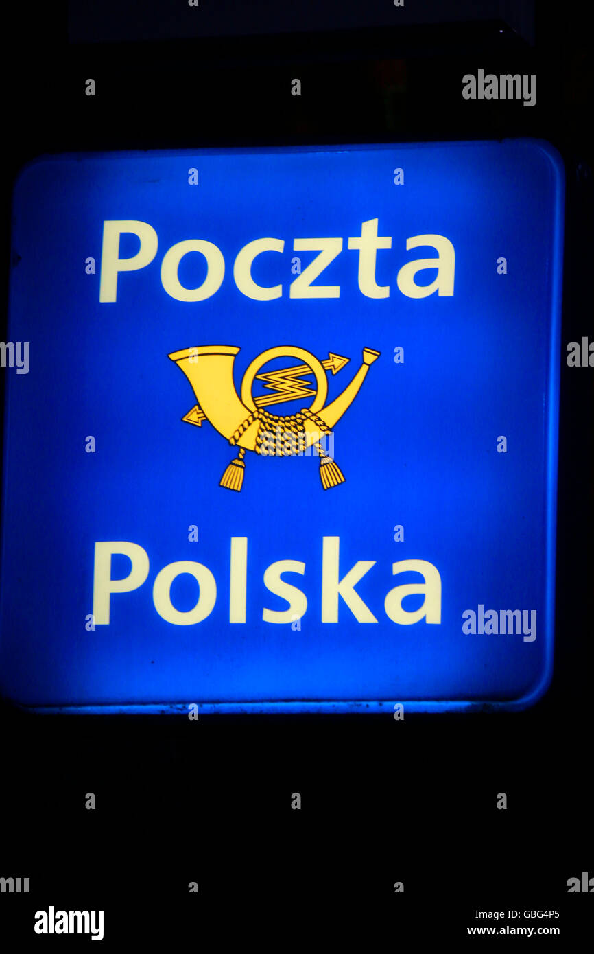 das Logo der Marke 'Poczta Polska', Swinemuende, Polen. Stock Photo