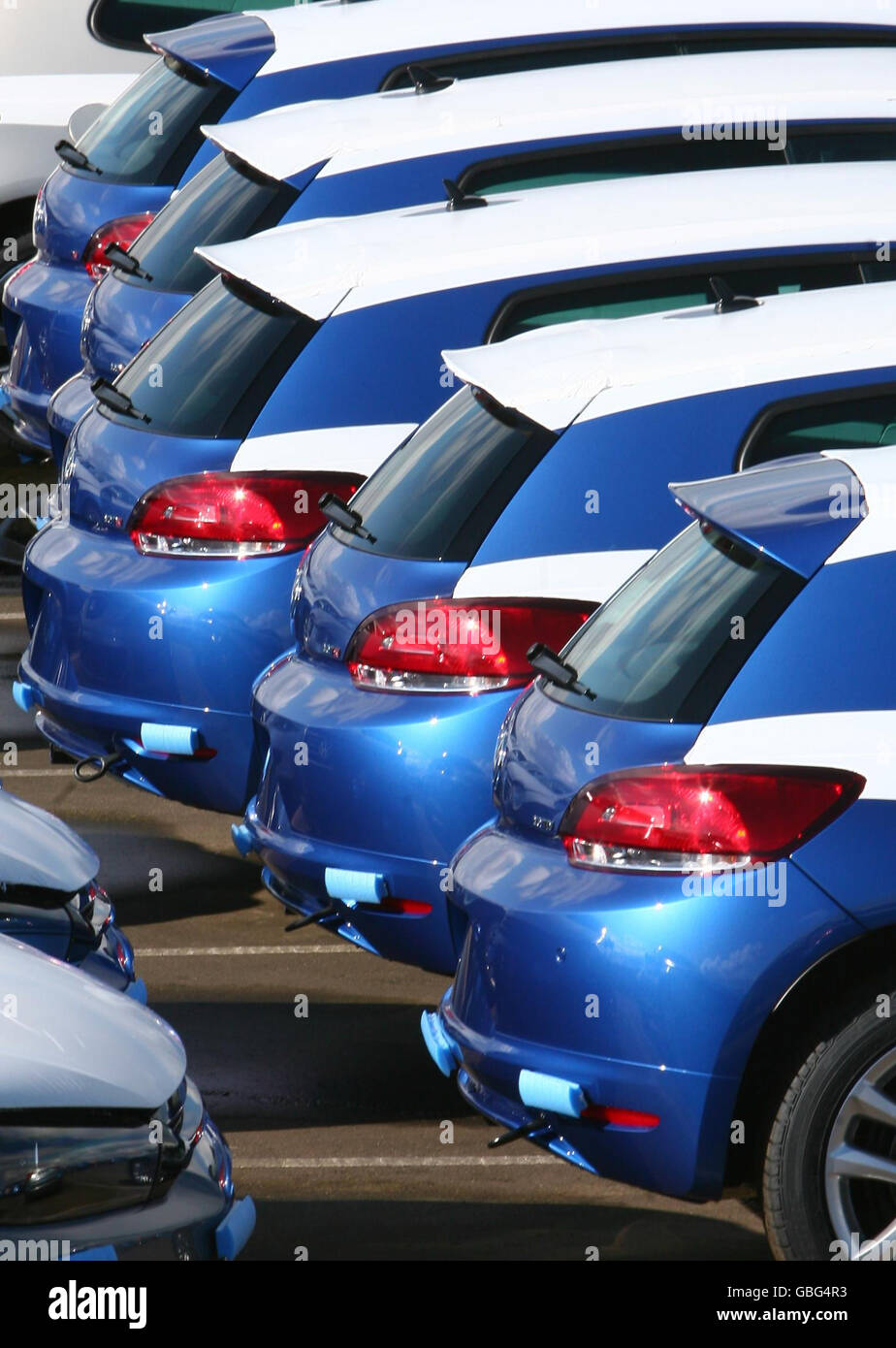 General view of new cars lined up on the docks in Sheerness, Kent, as