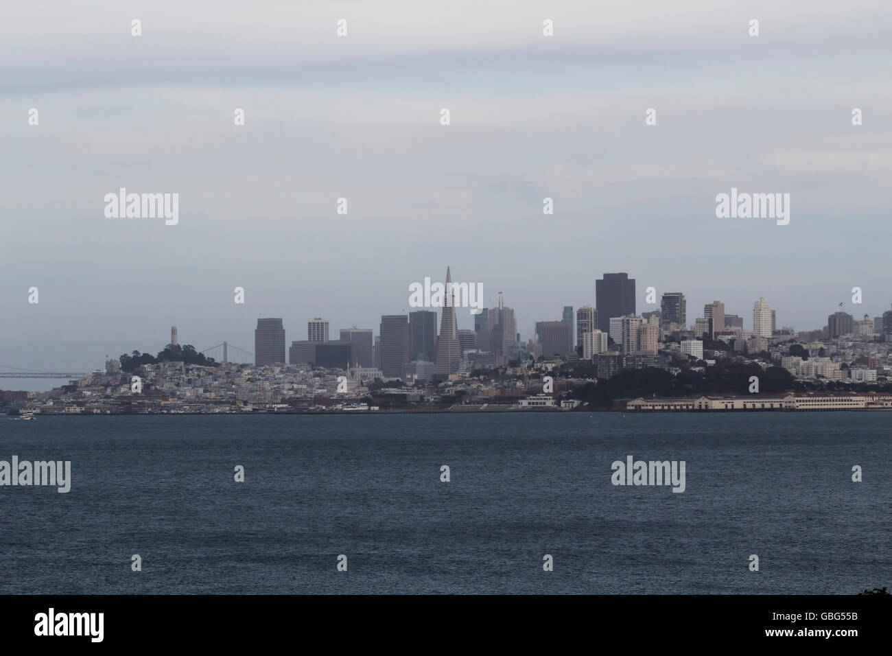 City Of San Francisco Across The Bay From Marin Day time Overcast Sky Stock Photo