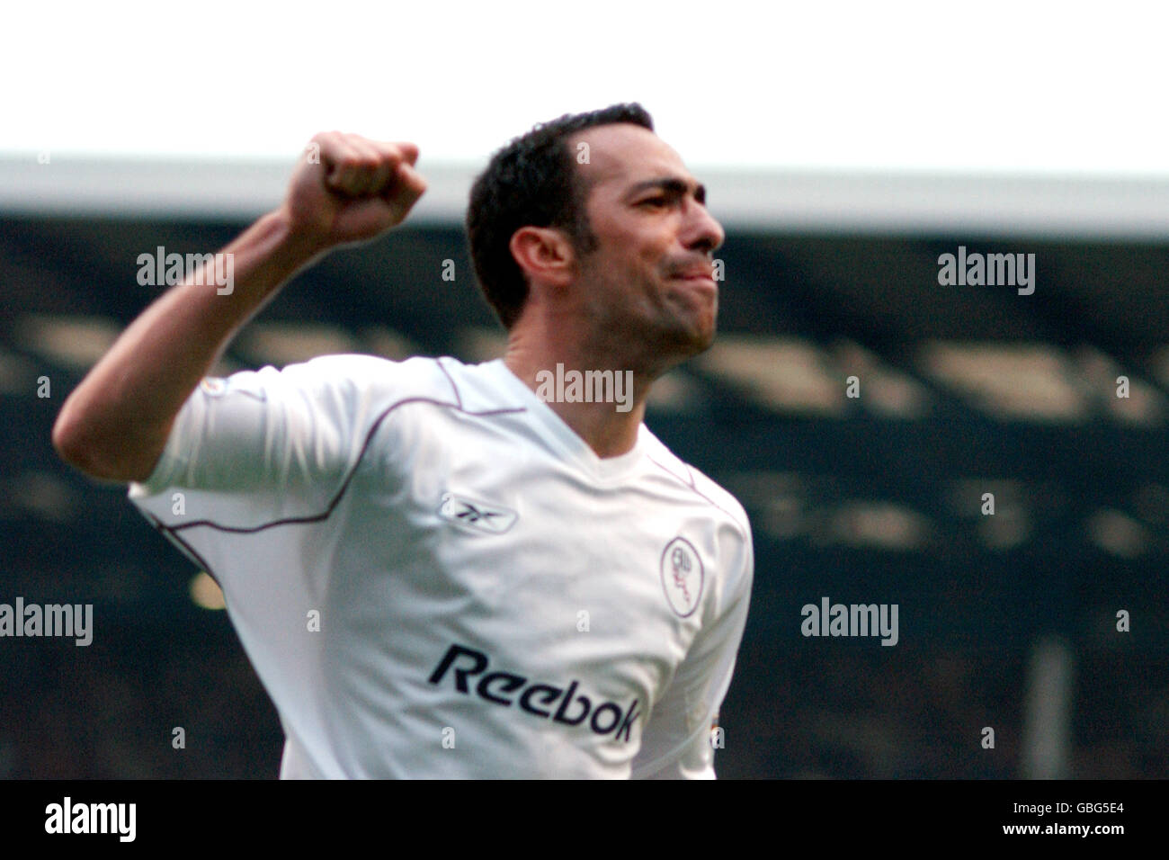 Bolton Wanderers' Youri Djorkaeff celebrates scoring their winning goal Stock Photo