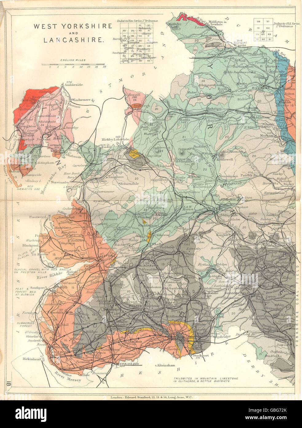 Map Of Lancashire And Yorkshire West Yorkshire And Lancashire: Geological Map. Stanford, 1880 Stock Photo -  Alamy