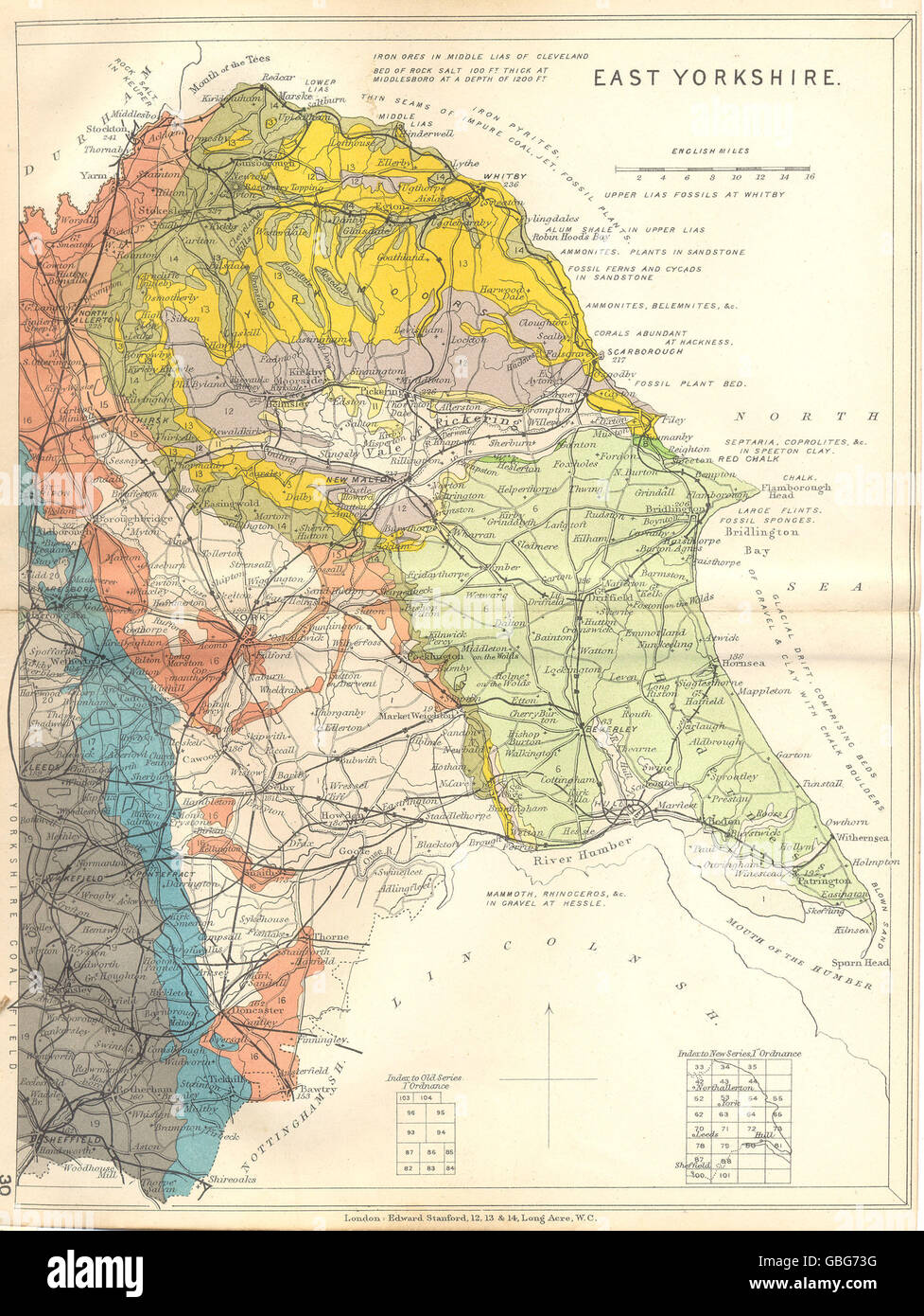 Geological Map Of Yorkshire East Yorkshire: Geological Map. Stanford, 1880 Stock Photo - Alamy