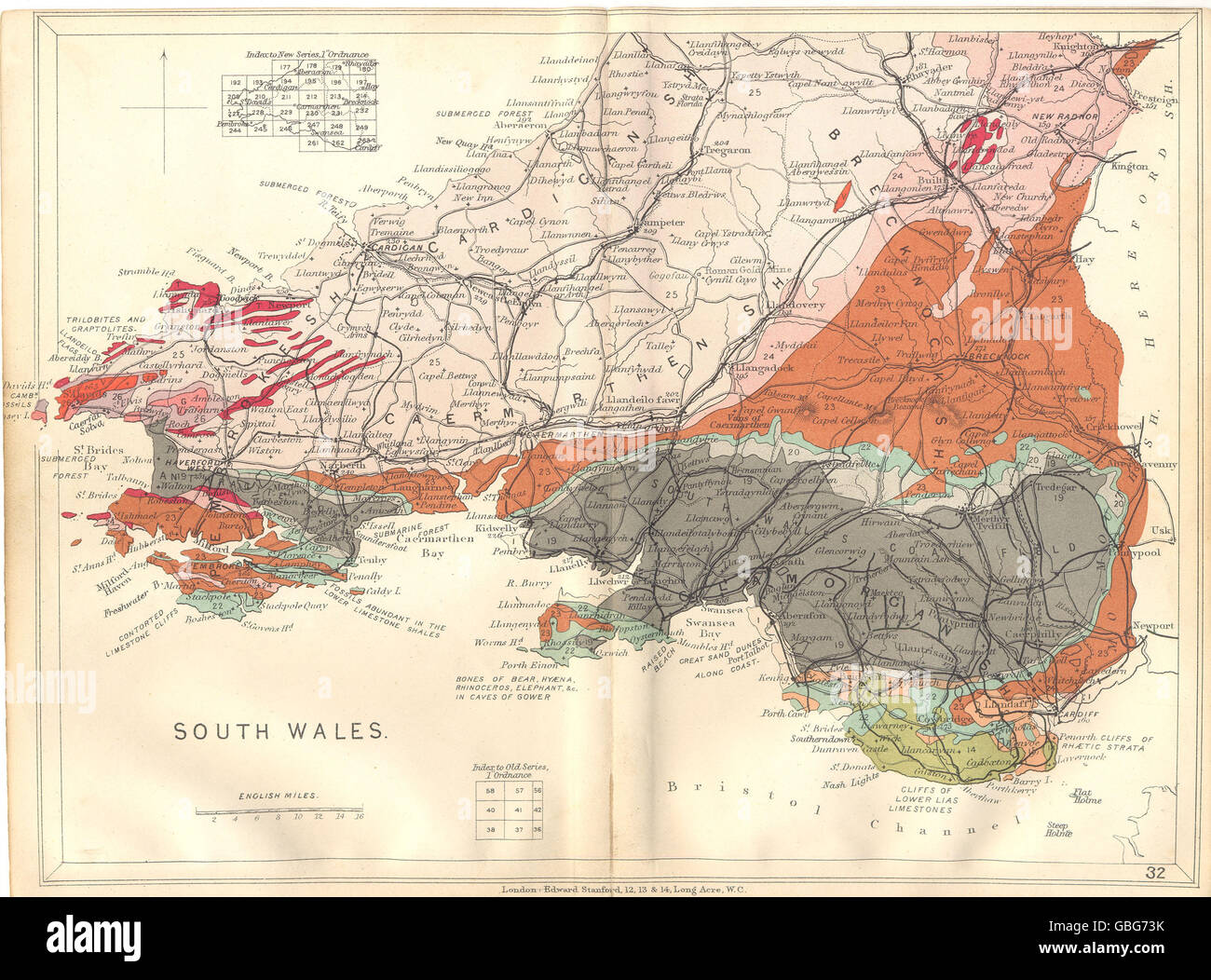 Geological Map Of Wales South Wales: Geological Map. Stanford, 1880 Stock Photo - Alamy