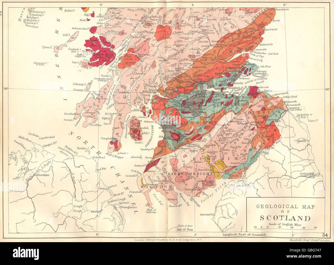 SOUTHERN SCOTLAND Geological map. STANFORD, 1880 Stock Photo Alamy