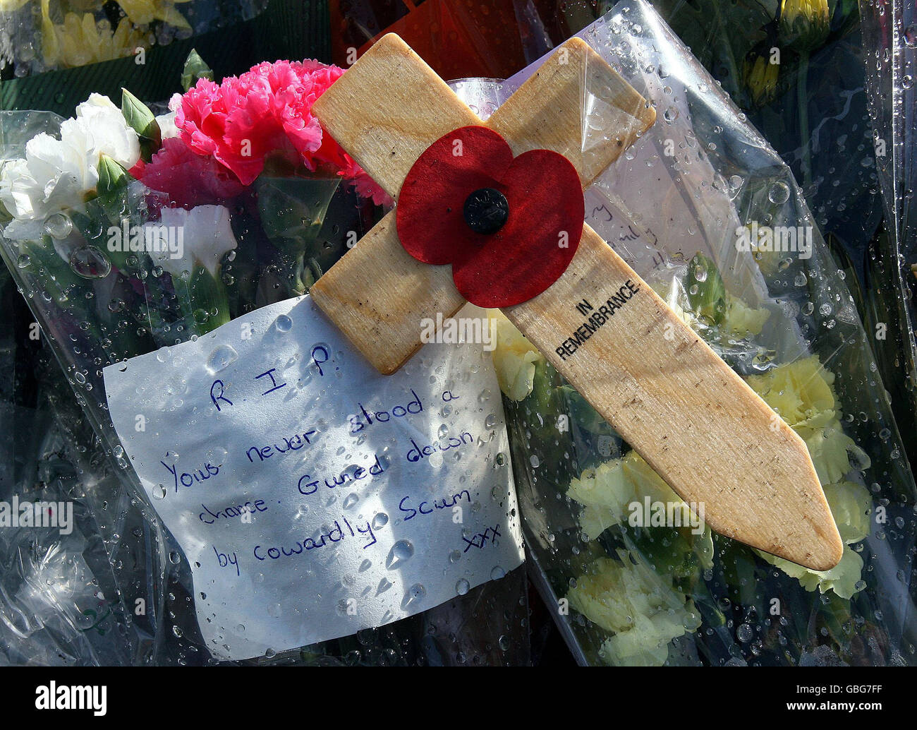 Flowers and cards left outside Massereene Army Base, Antrim in Northern