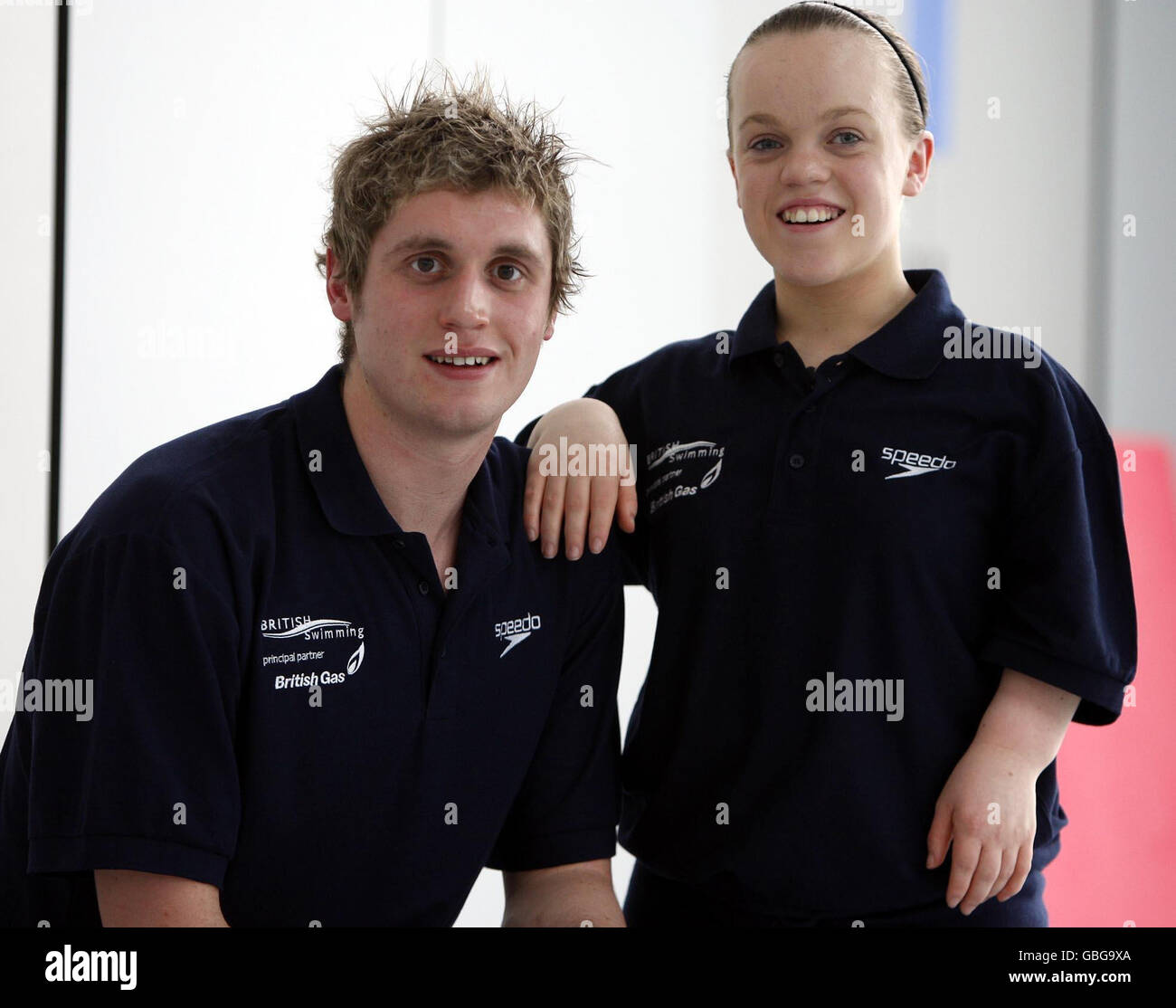 Great Britain's David Davies and Eleanor Simmonds (right) during an announcement at Clissold Leisure Centre, Hackney. Stock Photo