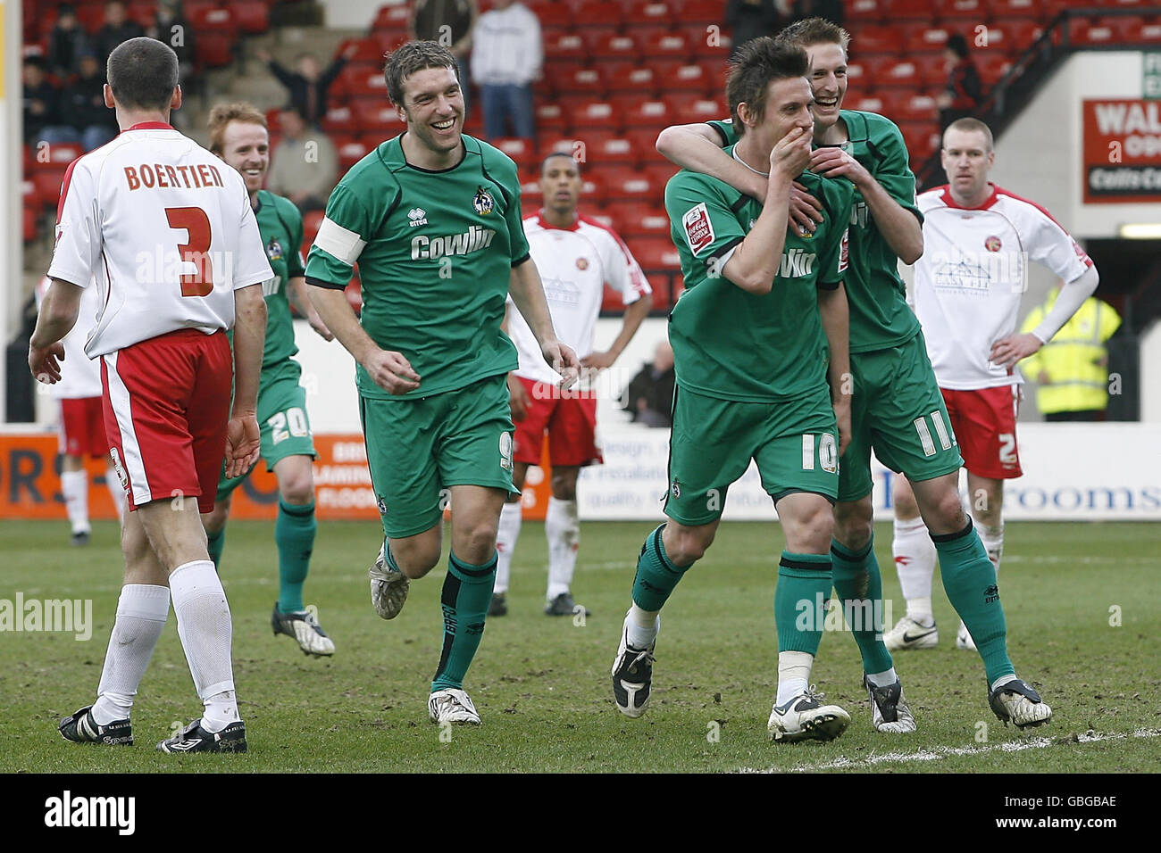 Bristol's Darryl Duffy (no.10) celebrates his goal during the Coca-Cola League One match at Banks Stadium, Walsall. Stock Photo