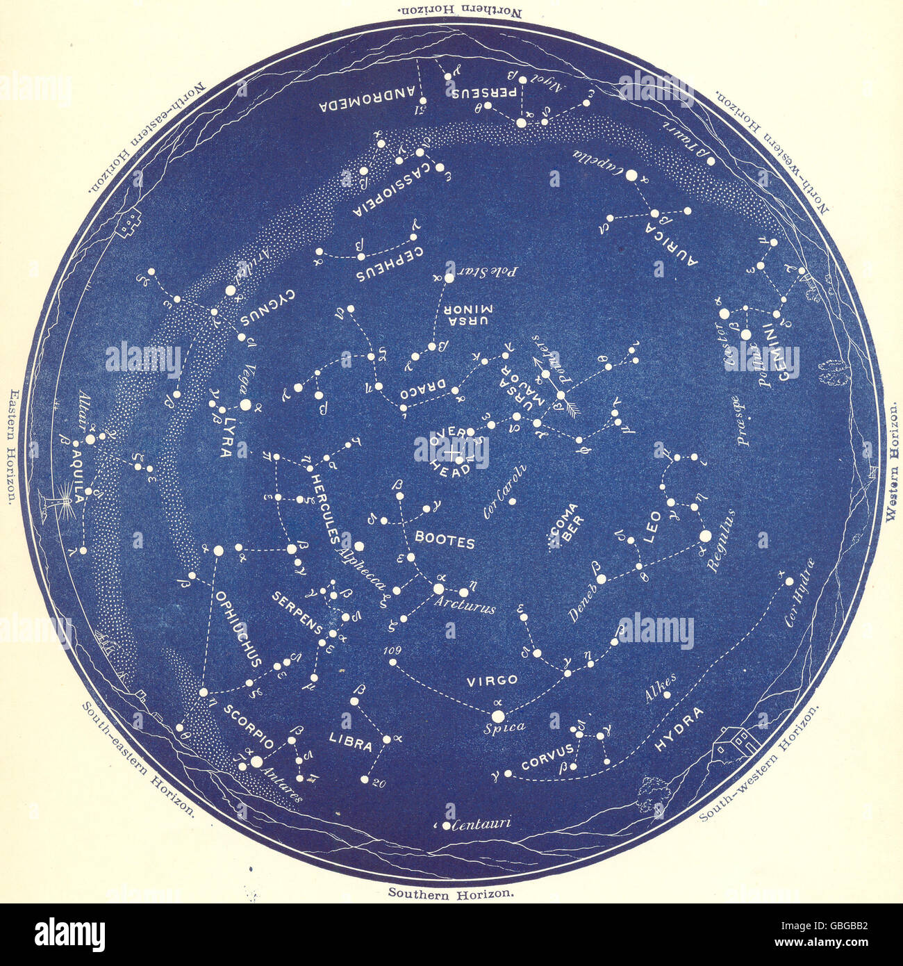 STAR MAP VI. The Night Sky. May-June. Astronomy. PROCTOR, 1884 Stock Photo