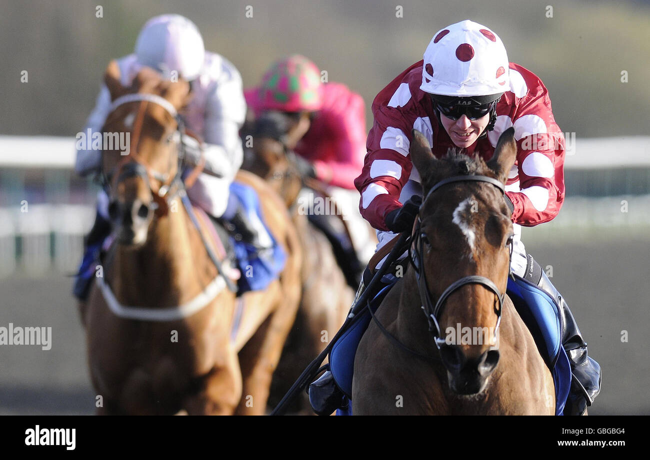 Chasca and Jim Crowley win The freebets.co.uk New Online Betting Forum Median Auction Maiden Stakes at Lingfield Park Racecourse, Surrey. Stock Photo