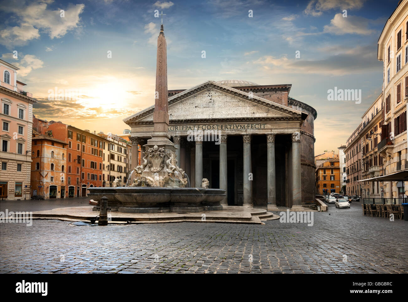 Pantheon in Rome at the sunset, Italy Stock Photo