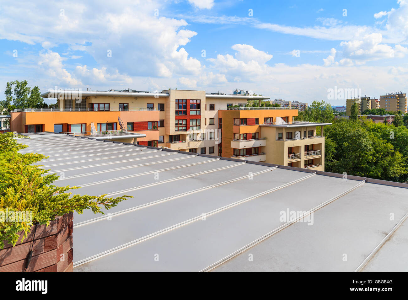 View of new luxury city apartments from terrace in Krakow, Poland Stock Photo
