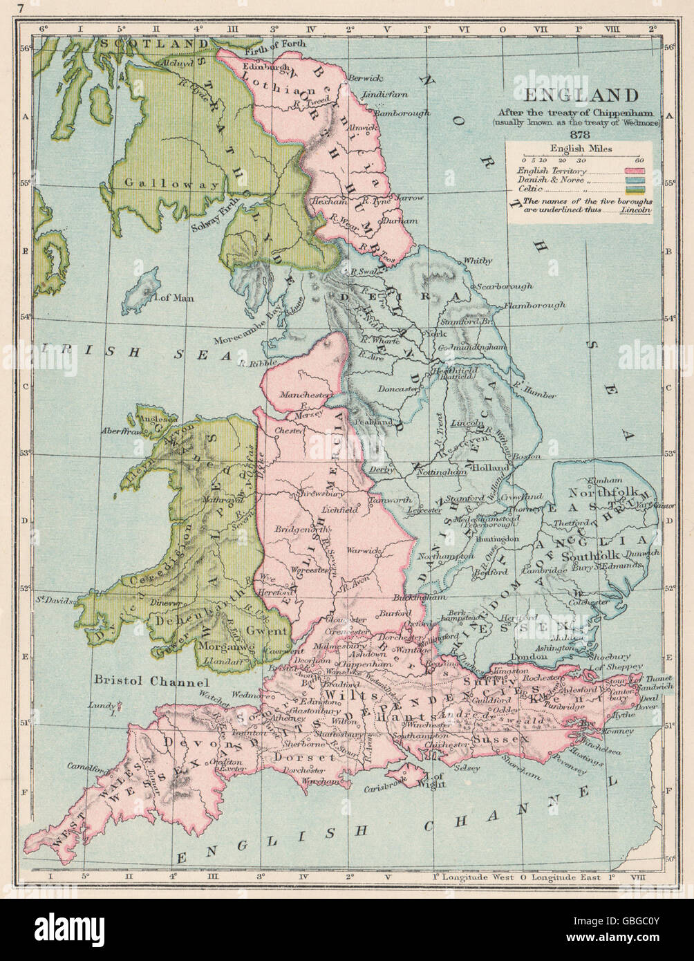 ENGLAND IN 878 On Treaty of Chippenham/Wedmore. Norse English Celtic