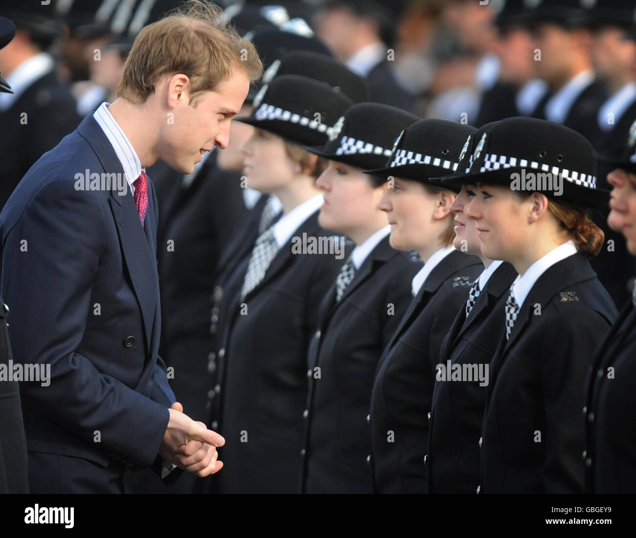 Prince William inspects a parade of newly passed out police officers at the Peel Centre in Hendon, north London today. Stock Photo